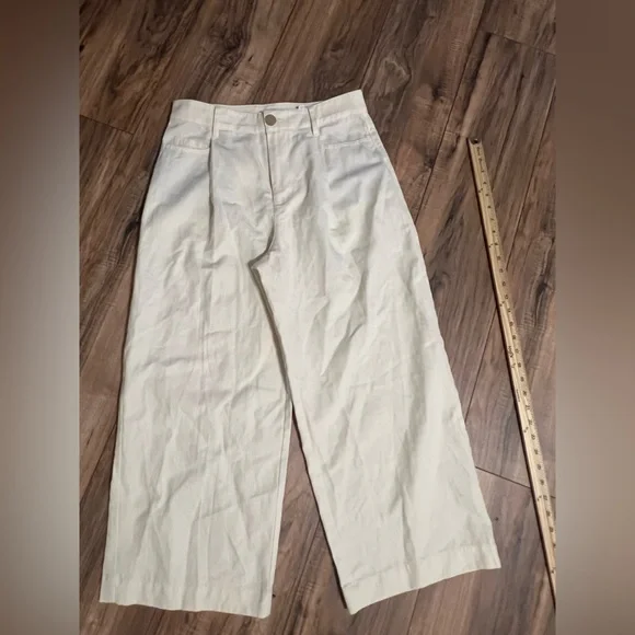 Vince Cropped Wide Leg Pants Cream Linen Blend Culotte Minimalist Size 6 - Picture 7 of 11